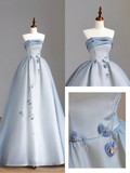 Elegant Glamour Ball Gown Strapless Blue Evening Gown Birthday Outfits Evening Dresses For Women HZ1214
