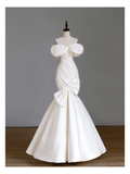 Simple Bridal Gown Mermaid Off The Shoulder Satin Short Sleeves White Wedding Dresses Minimalist Bridal Gowns HZ1214