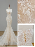 Simple Bridal Gown Mermaid Sweetheart Lace Sleeveless White Wedding Dresses Minimalist Bridal Gowns HZ1214