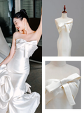 Ethereal Wedding Dress Mermaid Strapless Satin White Wedding Dresses Bridal Gowns HZ1214