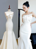 Ethereal Wedding Dress Mermaid Strapless Satin White Wedding Dresses Bridal Gowns HZ1214
