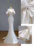 Ethereal Wedding Dress Mermaid Off The Shoulder Satin White Wedding Dresses Bridal Gowns HZ1214