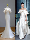 Ethereal Wedding Dress Mermaid Off The Shoulder Satin White Wedding Dresses Bridal Gowns HZ1214