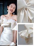 Ethereal Wedding Dress Mermaid Off The Shoulder Satin White Wedding Dresses Bridal Gowns HZ1214