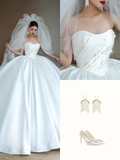 Pretty Wedding Dress Ball Gown Sweetheart White Satin Wedding Dresses Bridal Gowns HZ1214
