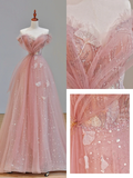 Gorgeous A line Off The Shoulder Pink Long Prom Dress Party Dress Graduation Dresses HZ1214