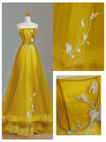 Gorgeous Ball Gown Spaghetti Straps Yellow Long Prom Dress Party Dress Graduation Dresses HZ1214