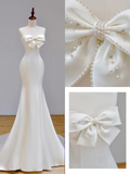 Romantic Bridal Gown Mermaid Strapless White Wedding Dresses Minimalist Bridal Gowns HZ1214