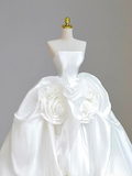 Pretty Wedding Dress High Low Strapless White Satin Wedding Dresses Bridal Gowns HZ1214