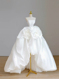 Pretty Wedding Dress High Low Strapless White Satin Wedding Dresses Bridal Gowns HZ1214