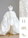 Pretty Wedding Dress High Low Strapless White Satin Wedding Dresses Bridal Gowns HZ1214