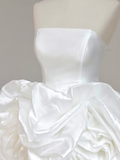 Pretty Wedding Dress High Low Strapless White Satin Wedding Dresses Bridal Gowns HZ1214