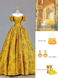 Elegant Glamour Ball Gown Off The Shoulder Yellow Satin Long Prom Dresses Party Dress Evening Dress HZ1214