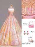 Elegant Glamour Ball Gown Strapless Tulle Pink Floral 21st Birthday Dresses Evening Gown Birthday Outfits Evening Dress For Women HZ1214