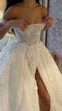 Rustic Wedding Dress Ball Gown Off The Shoulder White Lace Wedding Dresses Bridal Gowns HZ1214
