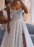 Classic Bridal Gown A line Square Lace White Summer Long Wedding Dresses Minimalist Bridal Gowns HZ1214