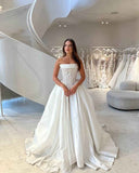Classic Brides Dress Ball Gown Strapless Satin White Wedding Dresses Minimalist Bridal Gowns HZ1214