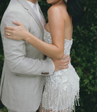 Rustic Wedding Dress Sheath Strapless White Sequin Short Summer Wedding Dresses Bridal Gowns HZ1214