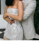 Rustic Wedding Dress Sheath Strapless White Sequin Short Summer Wedding Dresses Bridal Gowns HZ1214