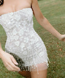 Rustic Wedding Dress Sheath Strapless White Sequin Short Summer Wedding Dresses Bridal Gowns HZ1214
