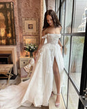 Elegant Bridal Dress Ball Gown Off The Shoulder White Lace Wedding Dresses Minimalist Bridal Gowns HZ1214