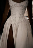 Romantic Bridal Dress A line Sweetheart Satin White Slit Wedding Dresses Minimalist Bridal Gowns HZ1214