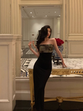 Modest Sheath Strapless Black Satin 21st Birthday Dress Party Gown Birthday Outfits Birthday Dress Ideas For Women HZ1214