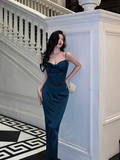 Elegant Glamour Mermaid Spaghetti Straps Blue Long Prom Dress Party Dress Evening Dresses HZ1214
