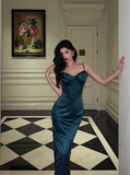 Elegant Glamour Mermaid Spaghetti Straps Blue Long Prom Dress Party Dress Evening Dresses HZ1214
