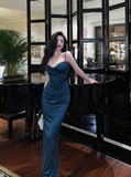 Elegant Glamour Mermaid Spaghetti Straps Blue Long Prom Dress Party Dress Evening Dresses HZ1214