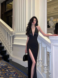 Elegant Glamour Mermaid V Neck Black Backless Long Prom Dress Party Dress Evening Dresses HZ1214