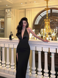 Elegant Glamour Mermaid V Neck Black Backless Long Prom Dress Party Dress Evening Dresses HZ1214