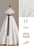 Ethereal Wedding Dress Ball Gown Off The Shoulder Satin White Wedding Dresses Bridal Gowns HZ1214