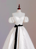 Ethereal Wedding Dress Ball Gown Off The Shoulder Satin White Wedding Dresses Bridal Gowns HZ1214