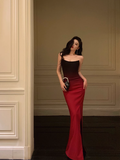 Sexy Mermaid Strapless Burgundy Satin 21st Birthday Dress Party Gown Birthday Outfits Birthday Dress Ideas For Women HZ1214