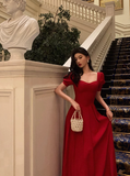 Modest A line Short Sleeves Red 21st Birthday Dress Party Gown Birthday Outfits Birthday Dress Ideas For Women HZ1214