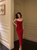 Elegant Sheath Spaghetti Straps Red 23rd Birthday Dress Party Gown Birthday Outfits Birthday Dress Ideas For Women HZ1214