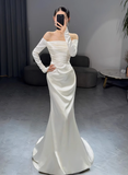 Romantic Bridal Gown Mermaid Off The Shoulder Satin Wedding Dresses Minimalist Bridal Gowns HZ1214