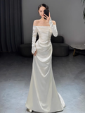 Romantic Bridal Gown Mermaid Off The Shoulder Satin Wedding Dresses Minimalist Bridal Gowns HZ1214
