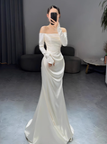 Romantic Bridal Gown Mermaid Off The Shoulder Satin Wedding Dresses Minimalist Bridal Gowns HZ1214