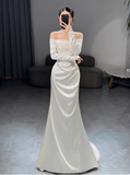 Romantic Bridal Gown Mermaid Off The Shoulder Satin Wedding Dresses Minimalist Bridal Gowns HZ1214