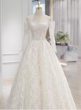 Classic Bridal Gown Ball Gown Off The Shoulder Long Sleeves Lace White Wedding Dresses Minimalist Bridal Gowns HZ1214