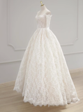 Classic Bridal Gown Ball Gown Off The Shoulder Long Sleeves Lace White Wedding Dresses Minimalist Bridal Gowns HZ1214
