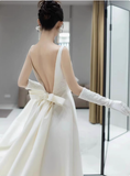 Classic Bridal Gown A line Scoop Satin White Wedding Dresses Minimalist Bridal Gowns HZ1214