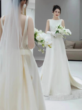 Classic Bridal Gown A line Scoop Satin White Wedding Dresses Minimalist Bridal Gowns HZ1214
