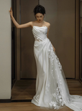 Classic Bridal Gown Sheath One Shoulder Lace White Wedding Dresses Minimalist Bridal Gowns HZ1214