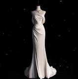 Classic Bridal Gown Mermaid One Shoulder Satin White Wedding Dresses Minimalist Bridal Gowns HZ1214
