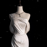 Classic Bridal Gown Mermaid One Shoulder Satin White Wedding Dresses Minimalist Bridal Gowns HZ1214