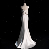 Classic Bridal Gown Mermaid One Shoulder Satin White Wedding Dresses Minimalist Bridal Gowns HZ1214