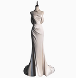 Classic Bridal Gown Mermaid One Shoulder Satin White Wedding Dresses Minimalist Bridal Gowns HZ1214